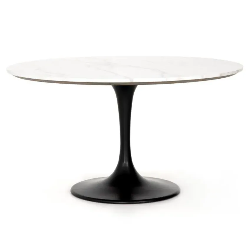 Perry Round Dining Table - White Marble, Oak