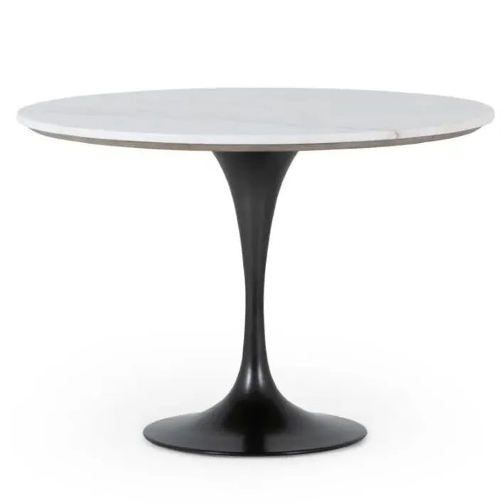 Perry Round Dining Table - White, Marble
