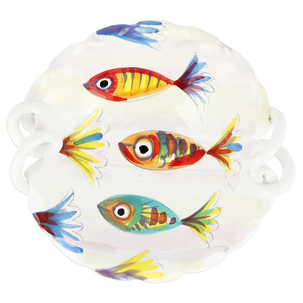 Pesci Colorati Scalloped Serving Bowl - White, Terra Bianca