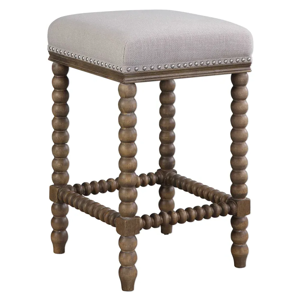 Peter Spindle Counter Stool - Beige, Rubber Wood