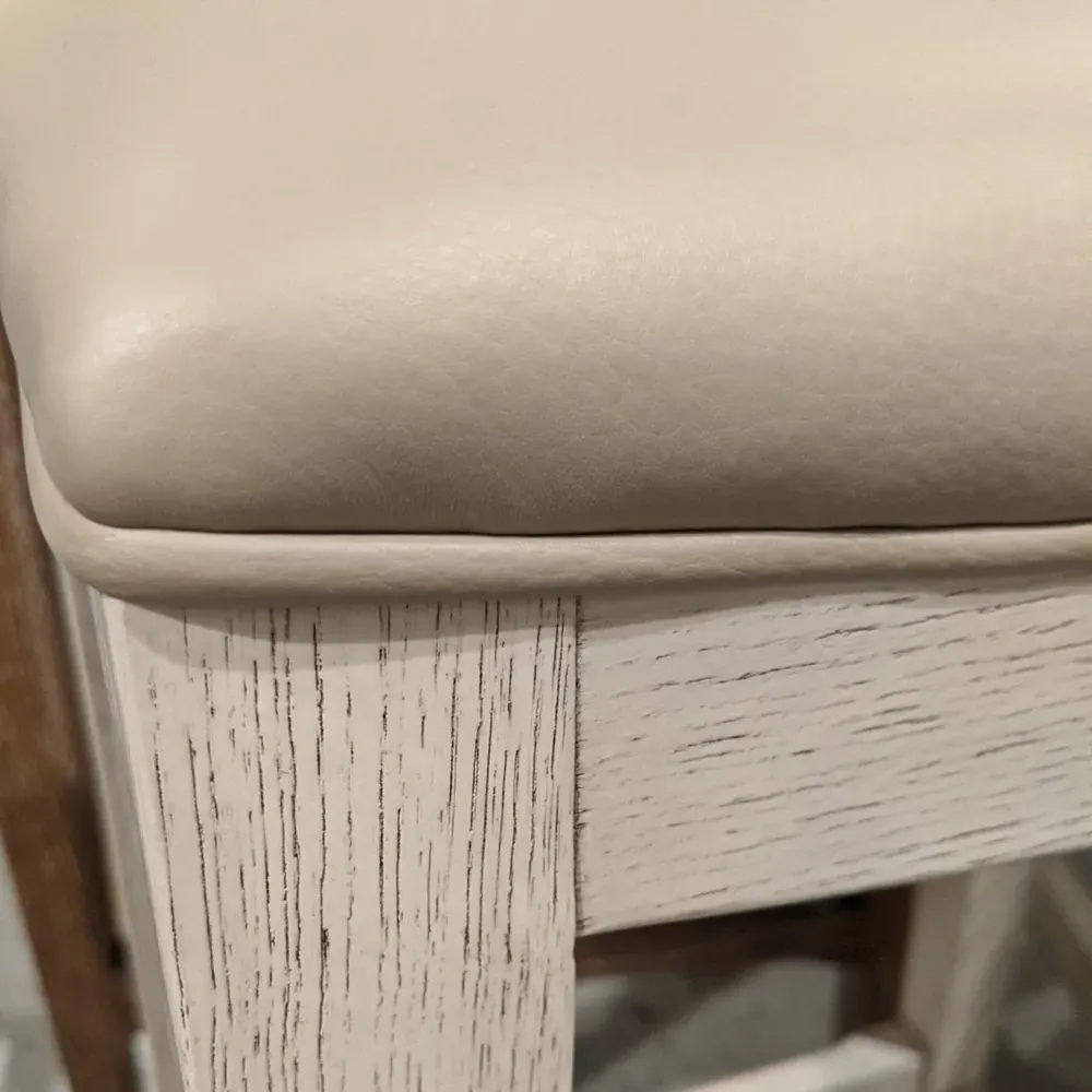 Petite French Upholstered Bar Stool - White, Leather