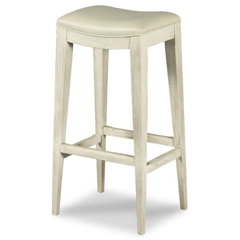 Petite French Upholstered Bar Stool - White, Leather image