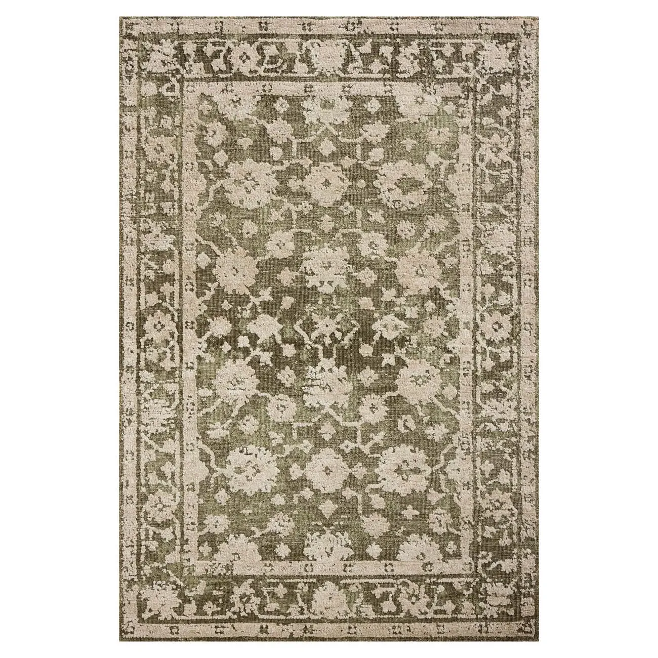 Phileas Oushak Patterned Area Rug - Green, Polyester