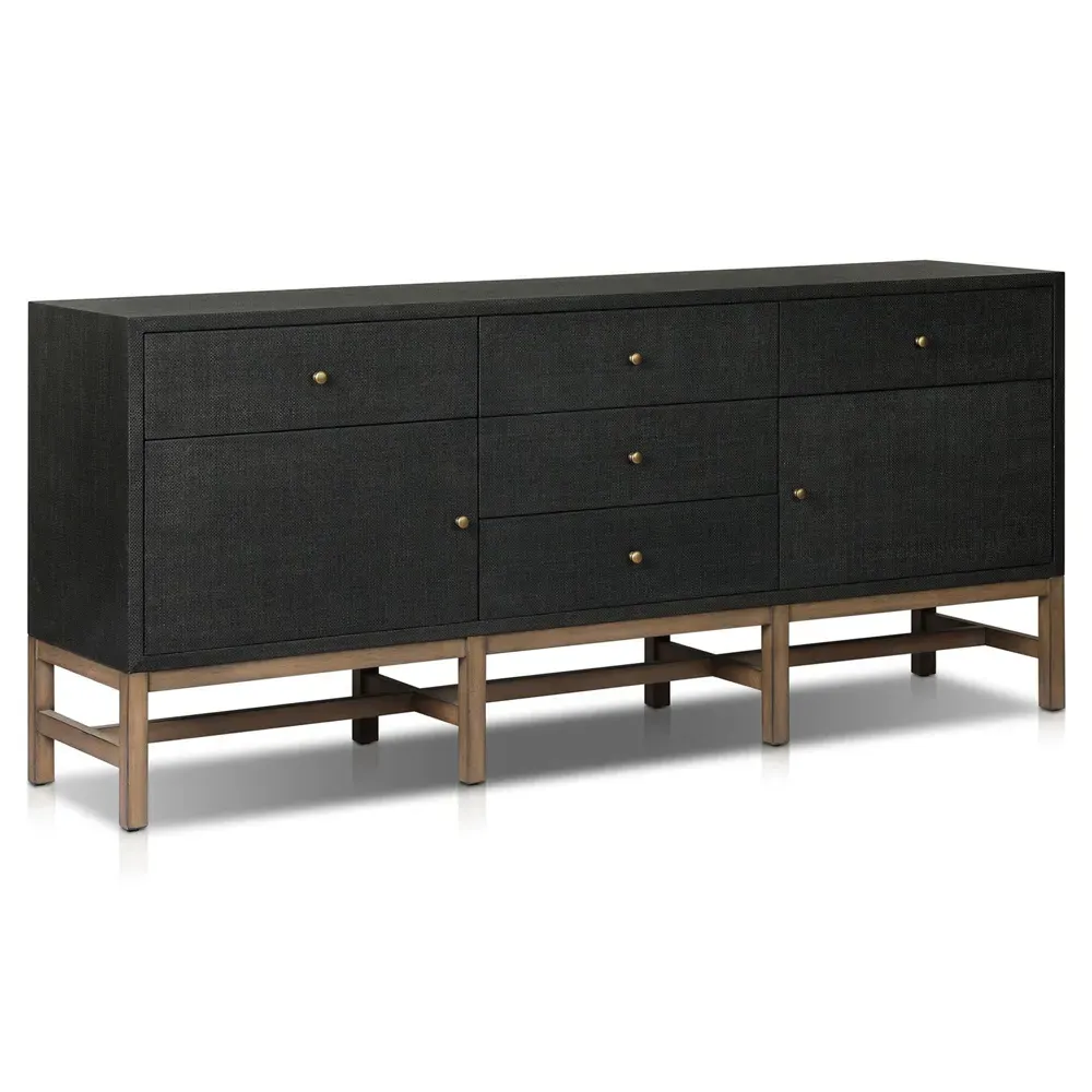 Philip Raffia Media Cabinet - Black, Mahogany