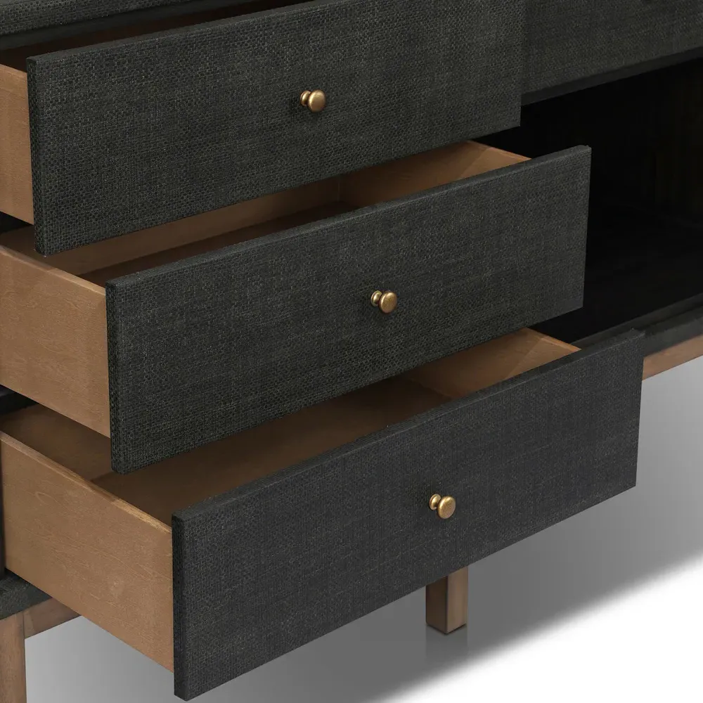 Philip Raffia Media Cabinet - Black, Mahogany