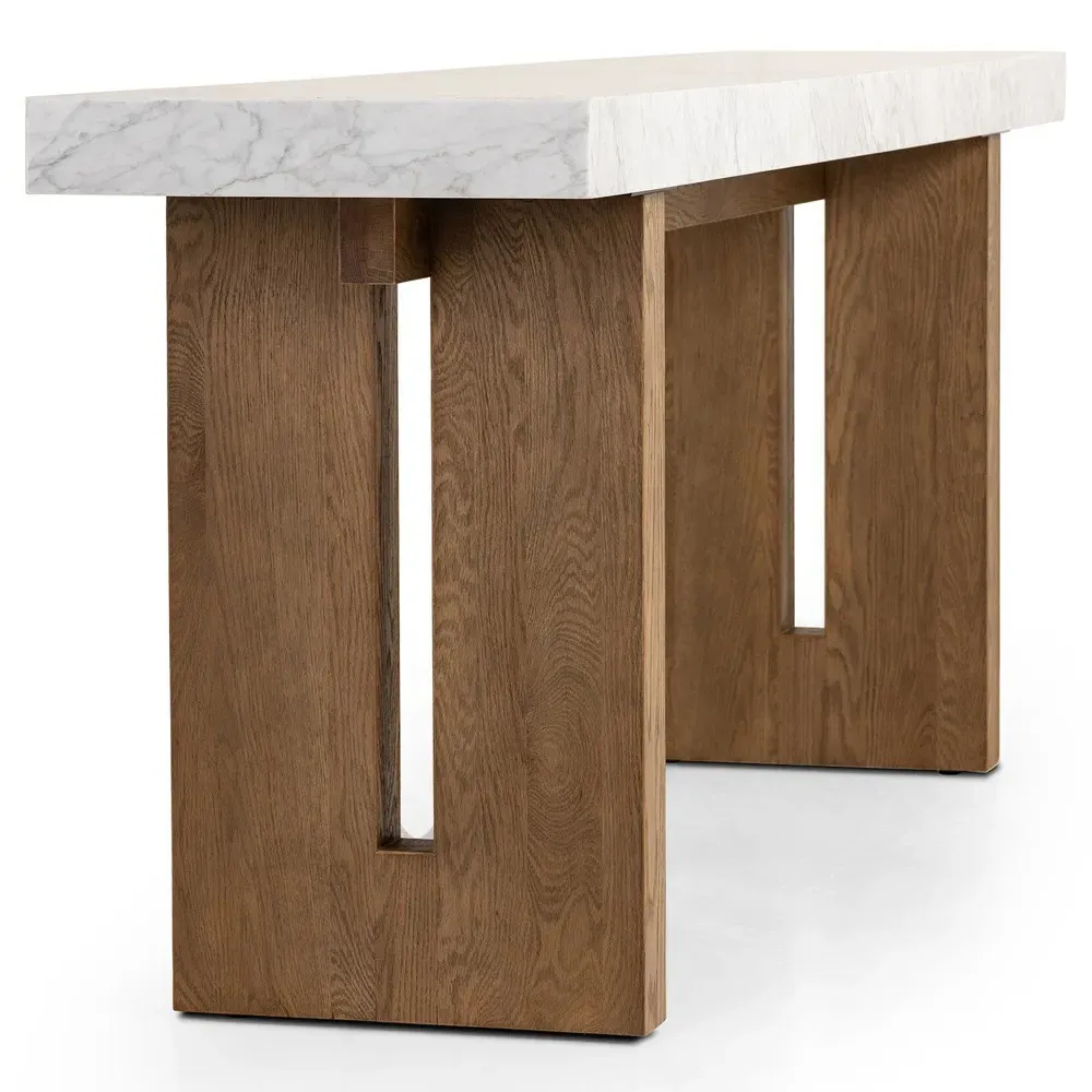 Philip Rectangular Console Table - Brown, Carrara Marble