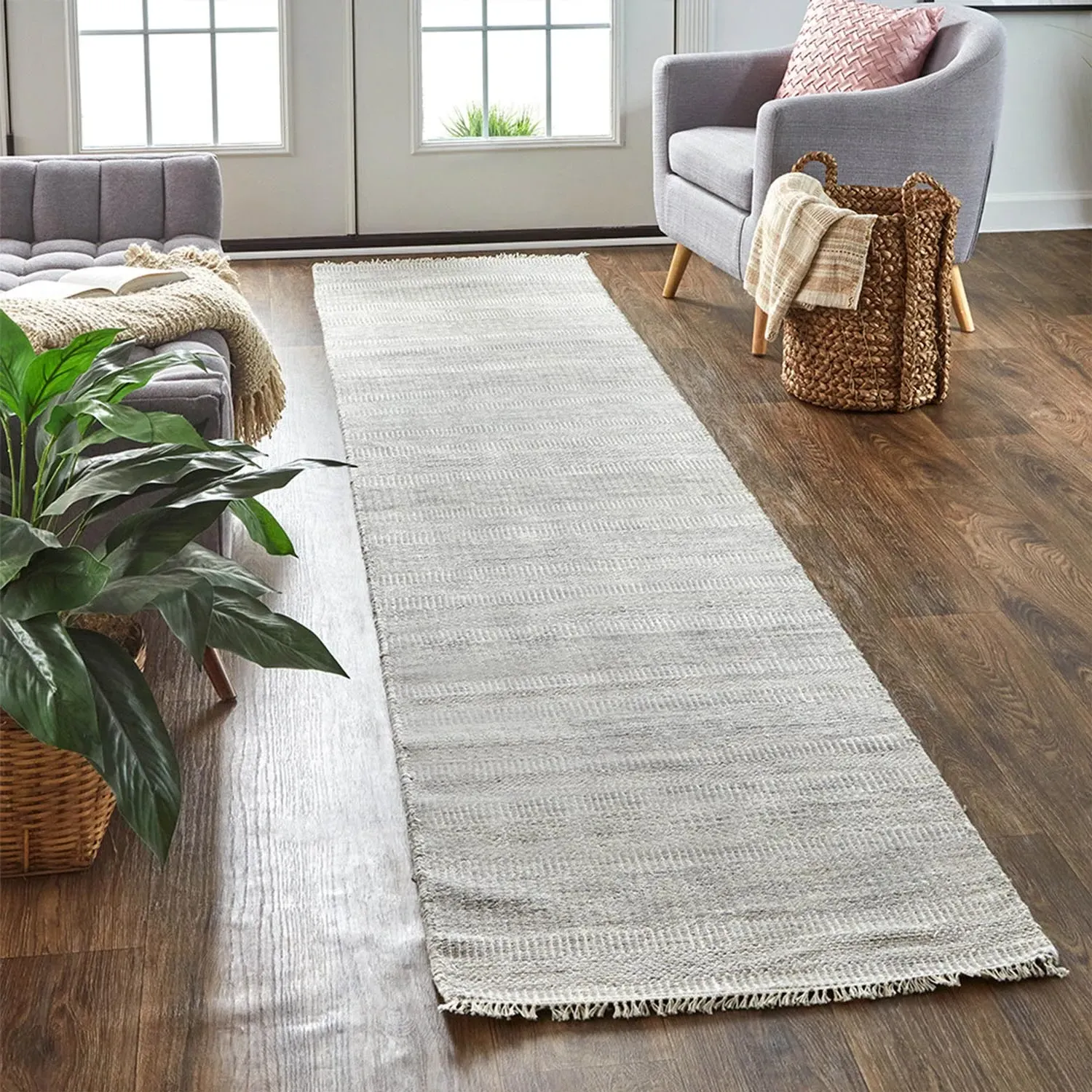 Phineas Striped Hand Knotted Rug - Grey, Wool