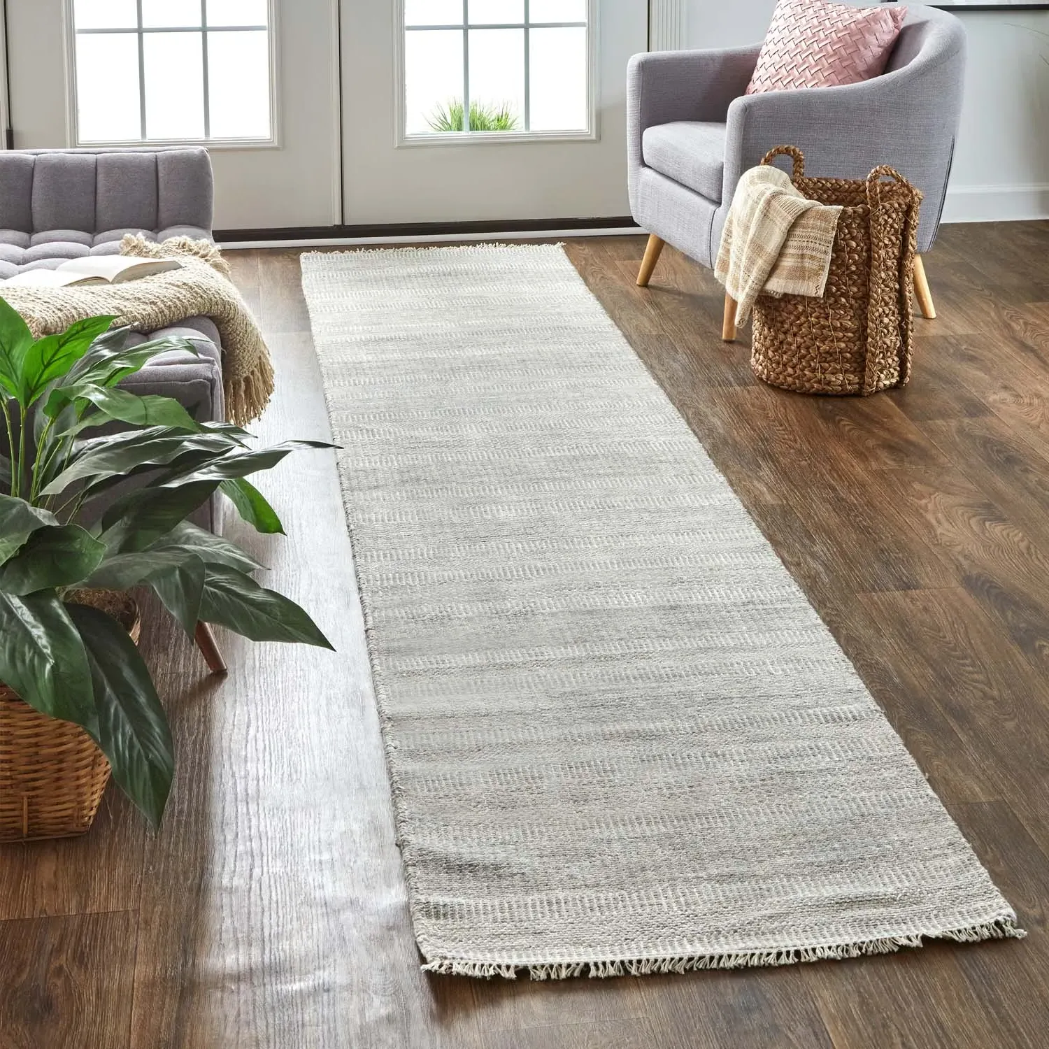 Phineas Striped Hand Knotted Rug - Grey, Wool