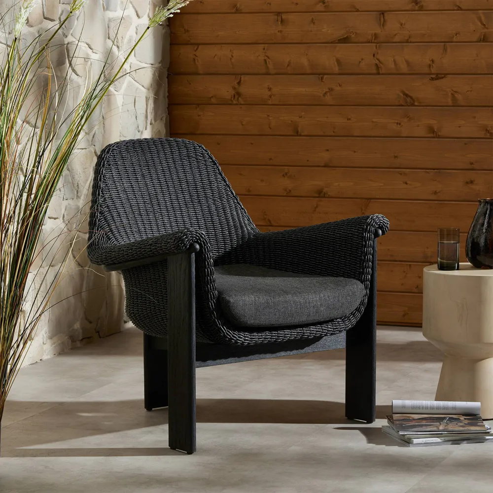 Phoebe Outdoor Lounge Chair - Black, Teak