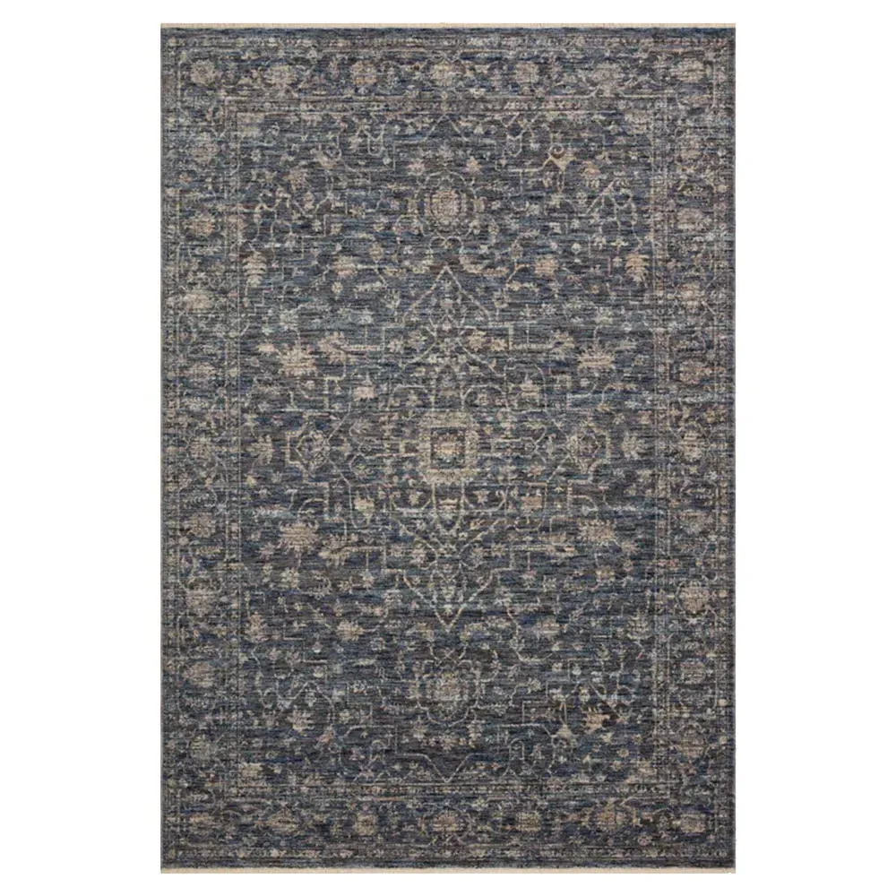 Phyra Round Ushak Patterned Rug - Midnight Black, Polyester