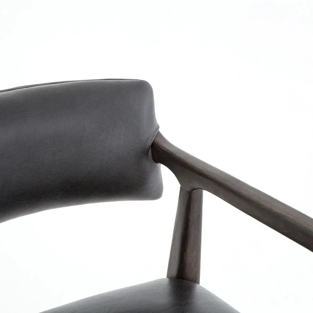 Pia Counter Stool with Arms - Black, Leather