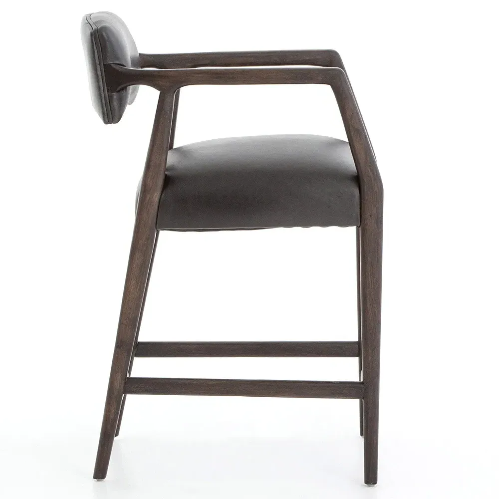 Pia Counter Stool with Arms - Black, Leather