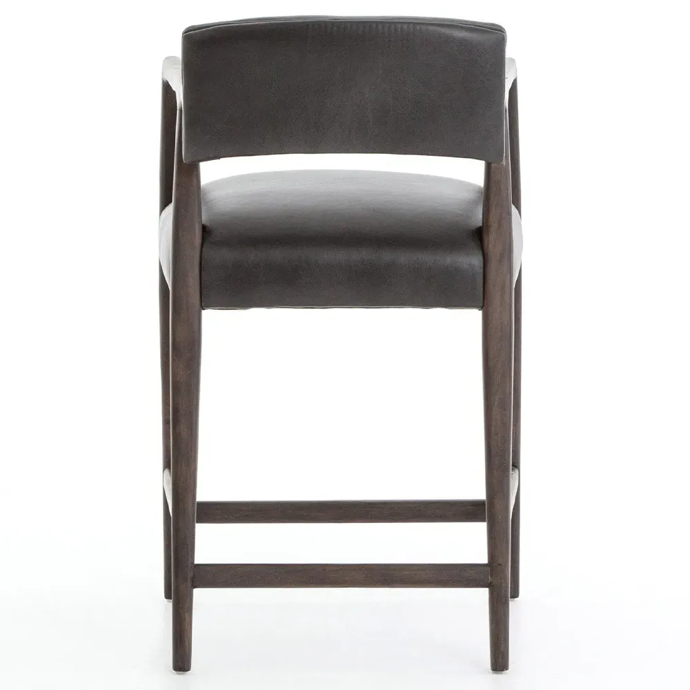 Pia Counter Stool with Arms - Black, Leather