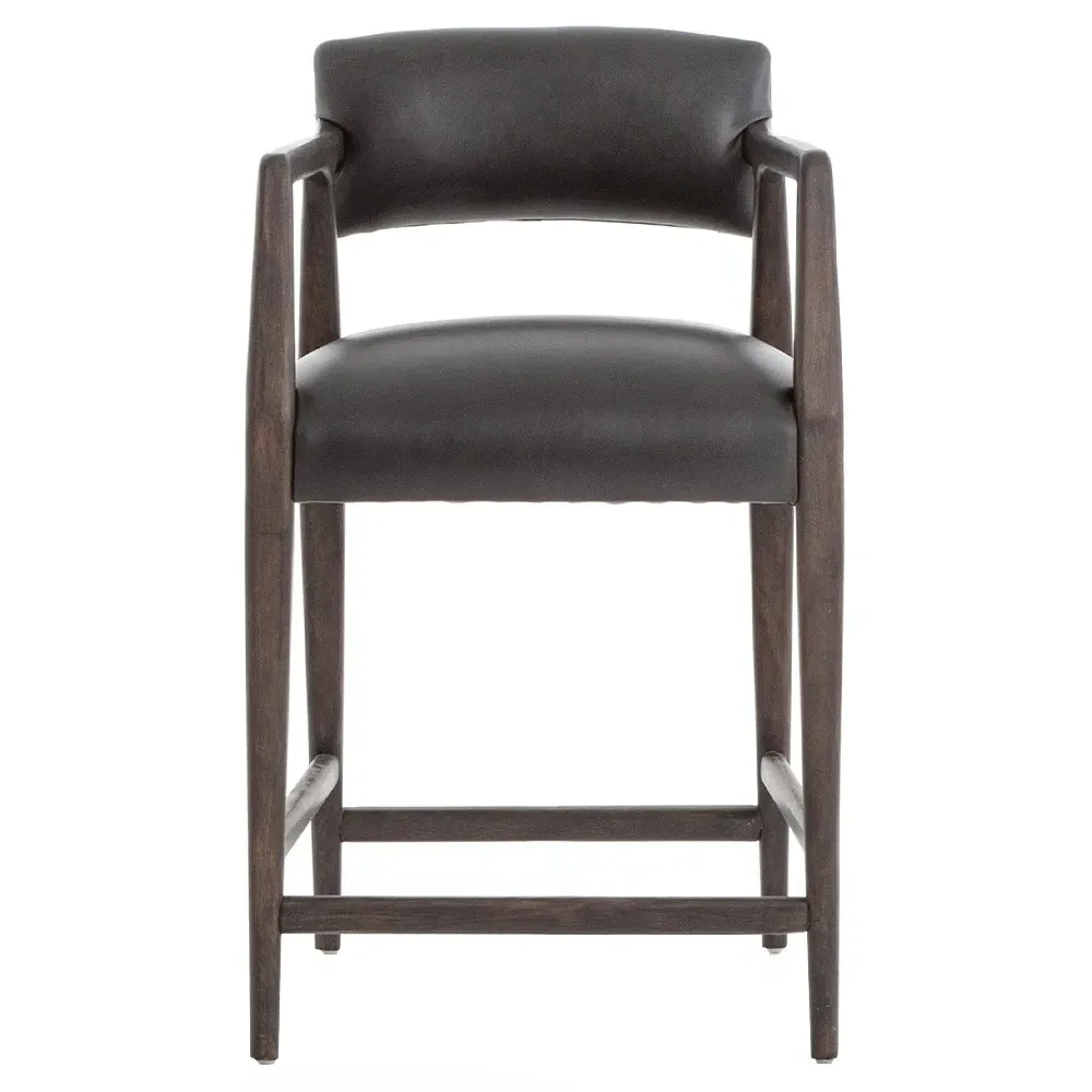 Pia Counter Stool with Arms - Black, Leather