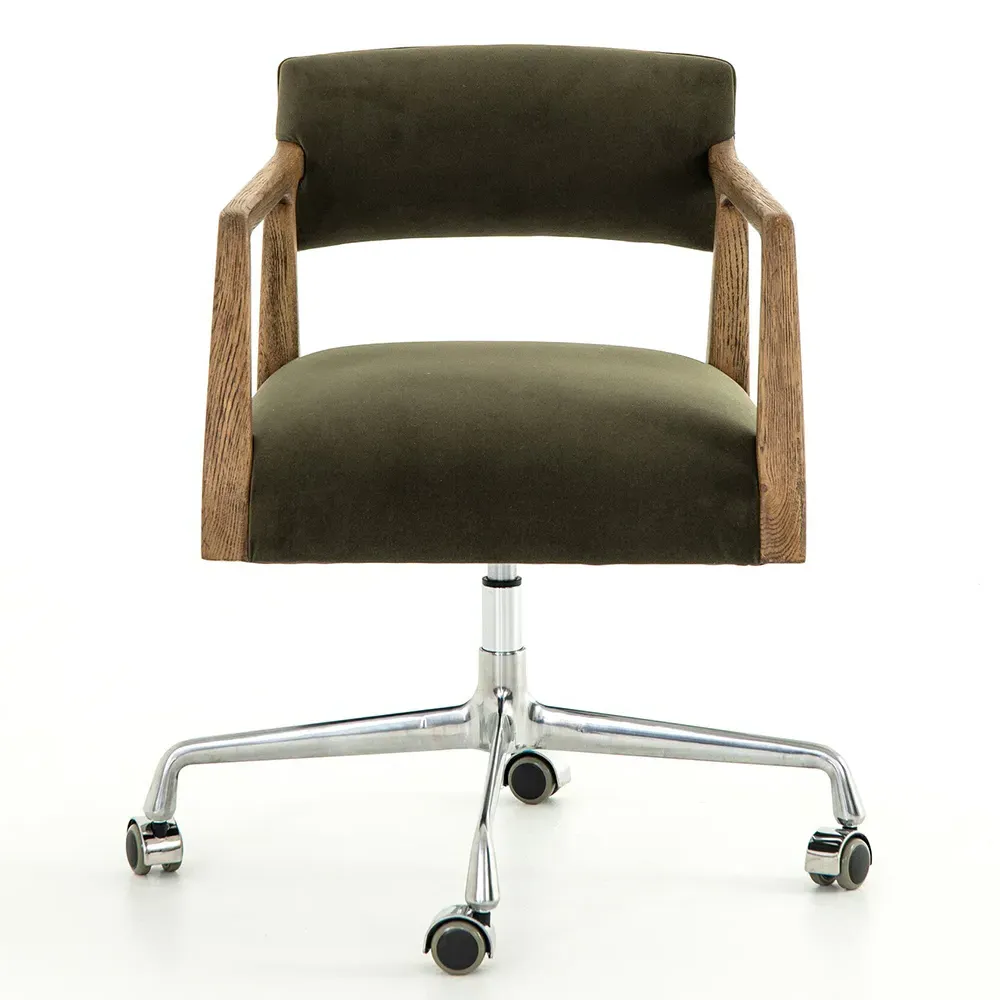 Pia Swivel Office Chair - Green, Velvet