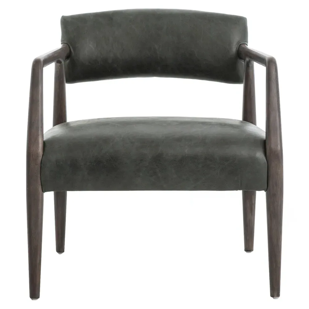 Pia Upholstered Arm Chair - Grey, Leather