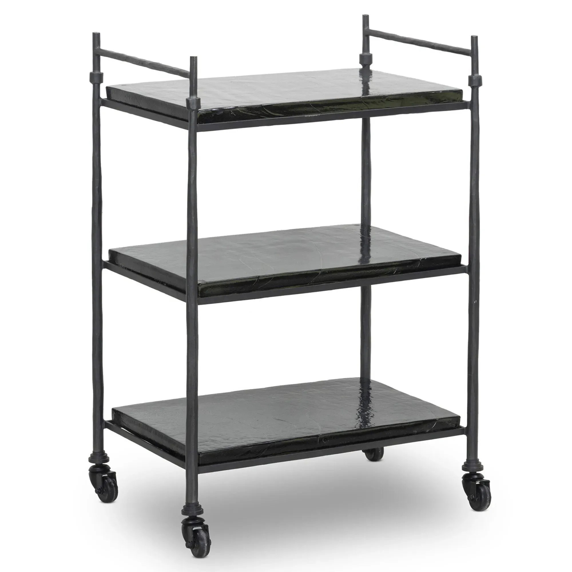 Pierce Cast Glass Bar Cart - Black, Iron