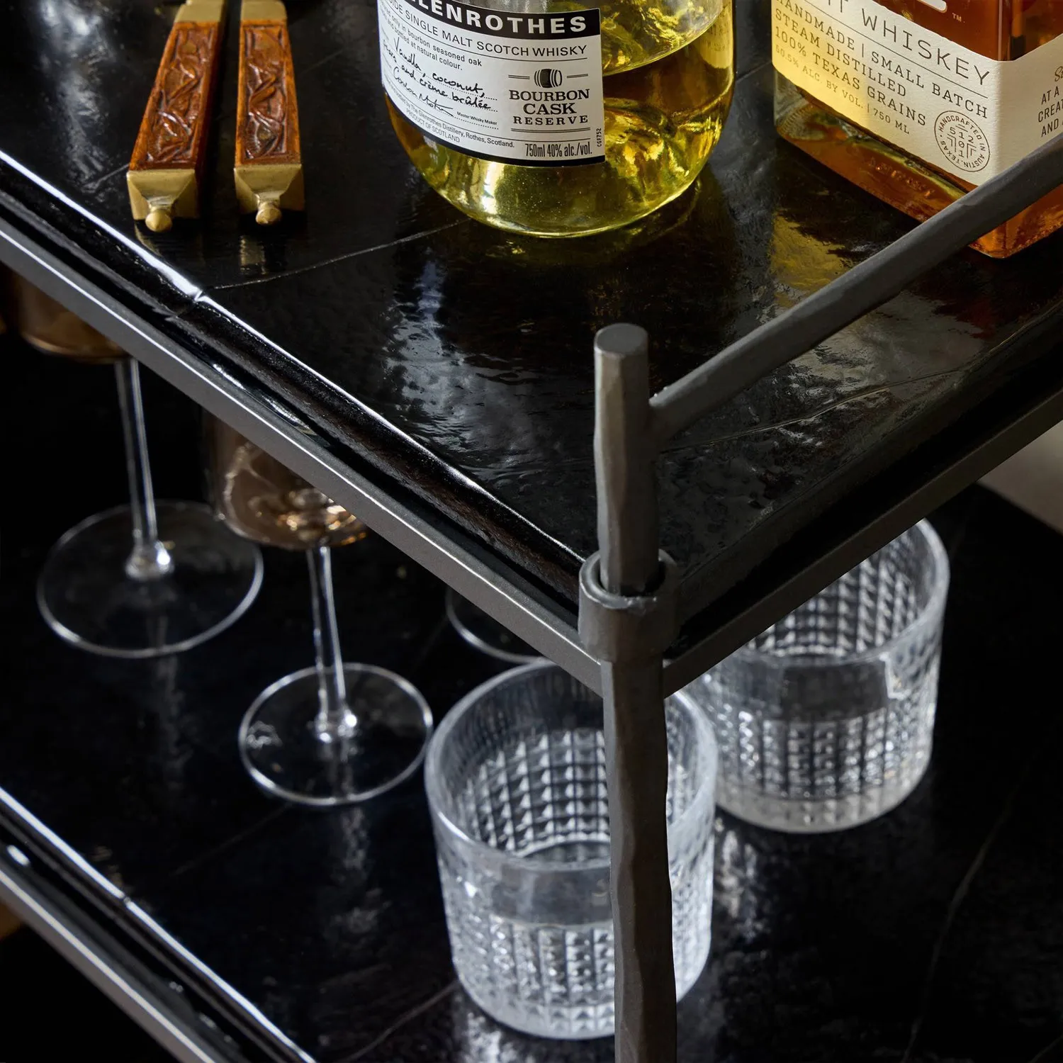 Pierce Cast Glass Bar Cart - Black, Iron