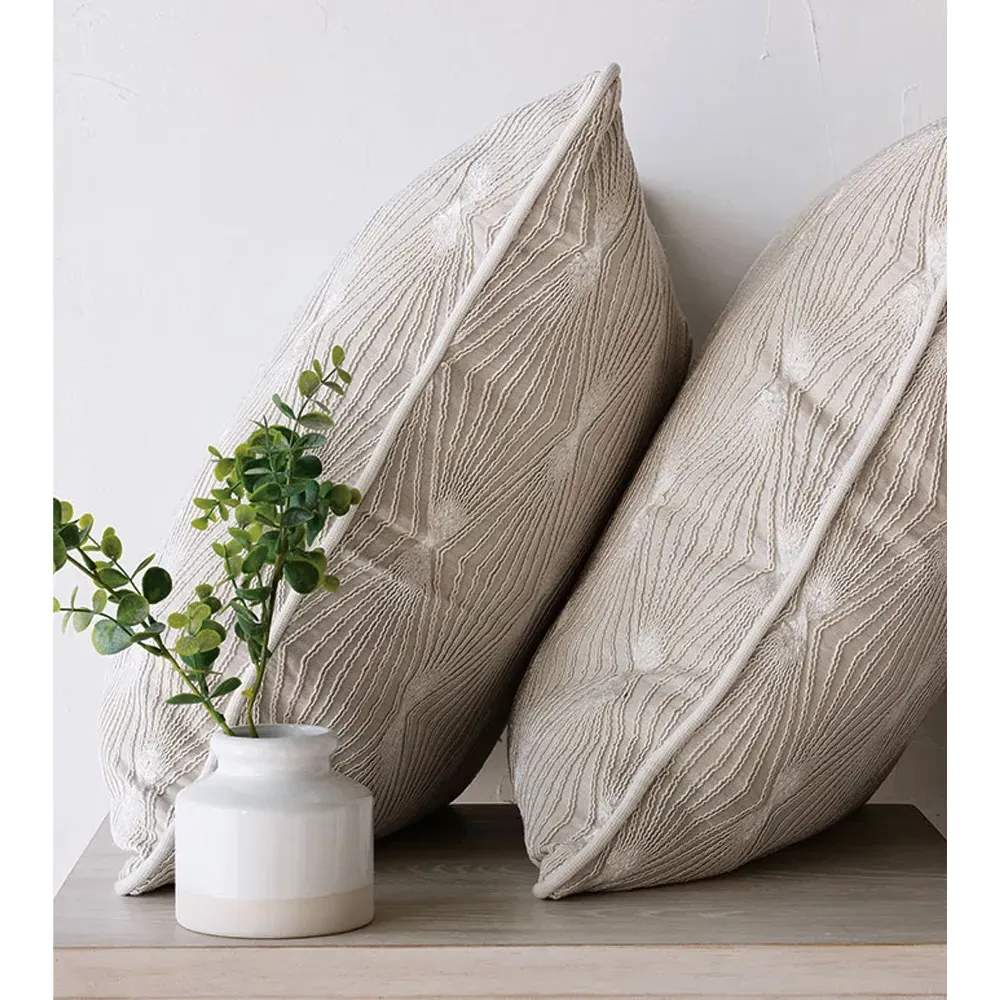 Piero 22x22 Throw Pillow with Diamond Pattern - Beige, Linen