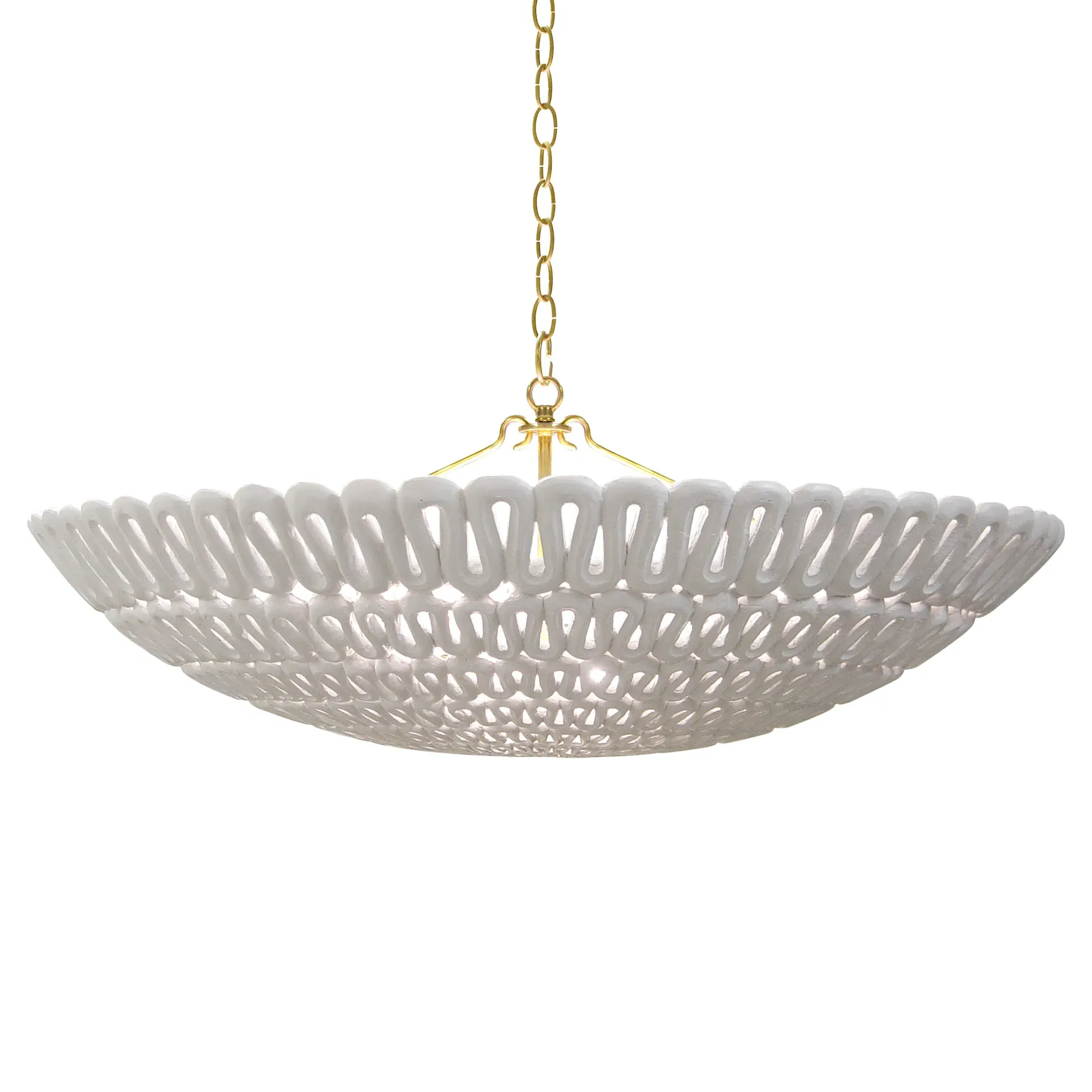 Pipa Ribbon Bowl Chandelier - White, Brass image