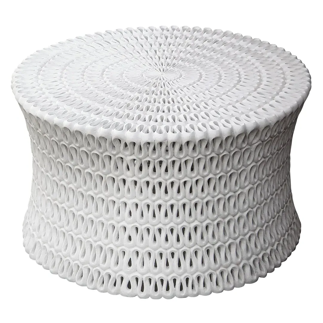 Pipa Ribboned Round Coffee Table - White, Resin