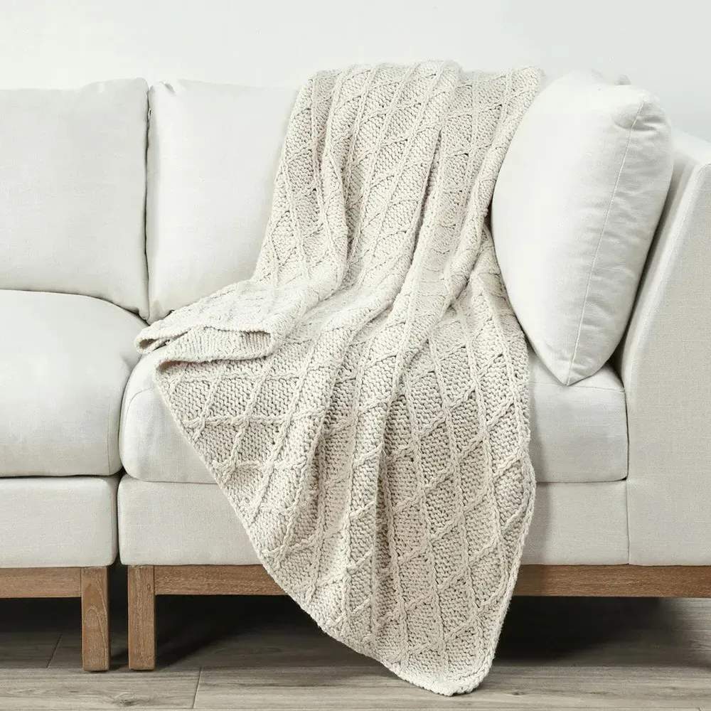 Pippa Cotton Throw Blanket - Cream