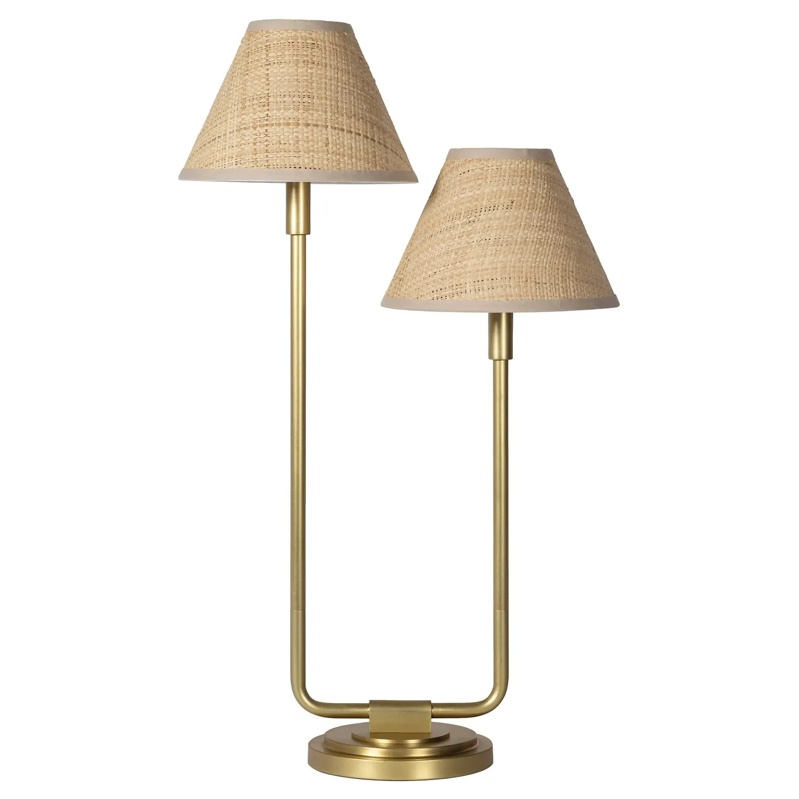 Polly Double Arm Rattan Shade Table Lamp - Natural Brass, Steel image