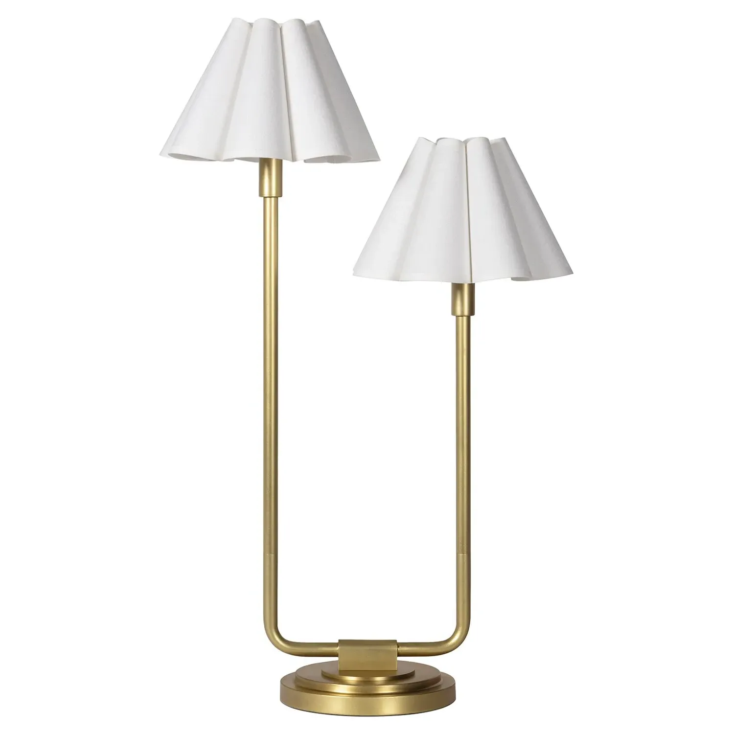 Polly French Double Arm Table Lamp - Natural Brass, Linen