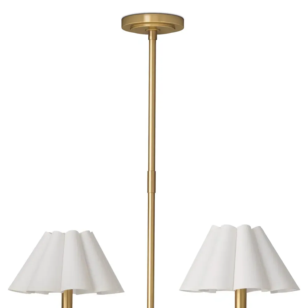 Polly French Scalloped Chandelier - Natural Brass, Linen