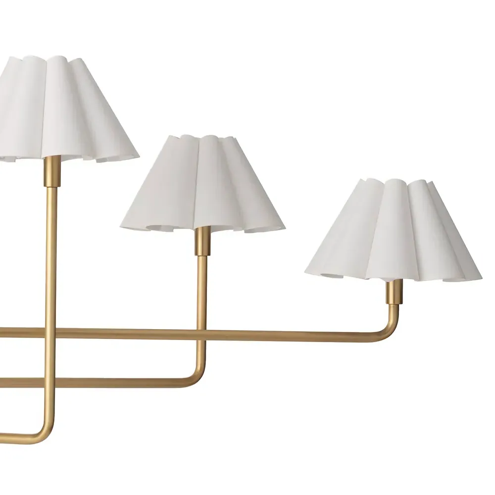Polly French Scalloped Chandelier - Natural Brass, Linen
