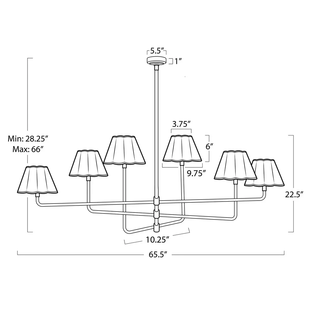 Polly French Scalloped Chandelier - Natural Brass, Linen