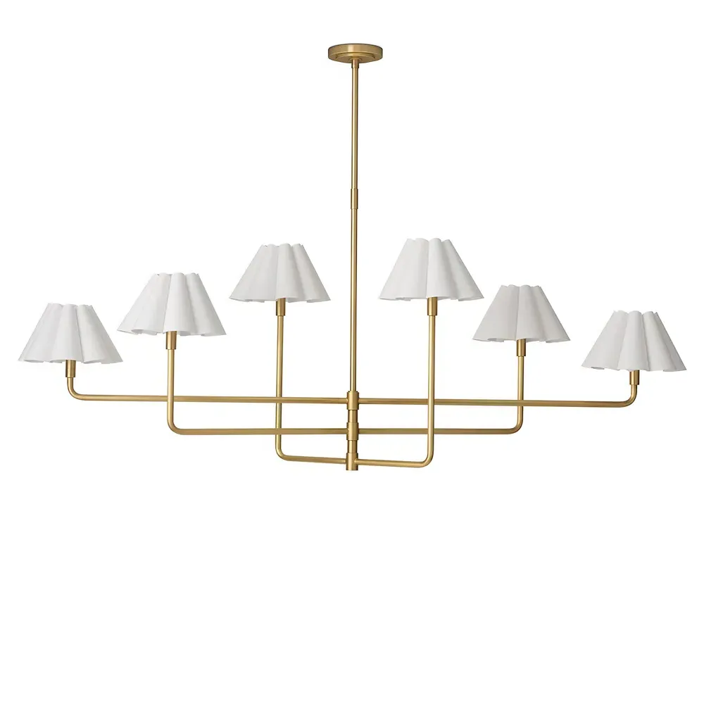 Polly French Scalloped Chandelier - Natural Brass, Linen