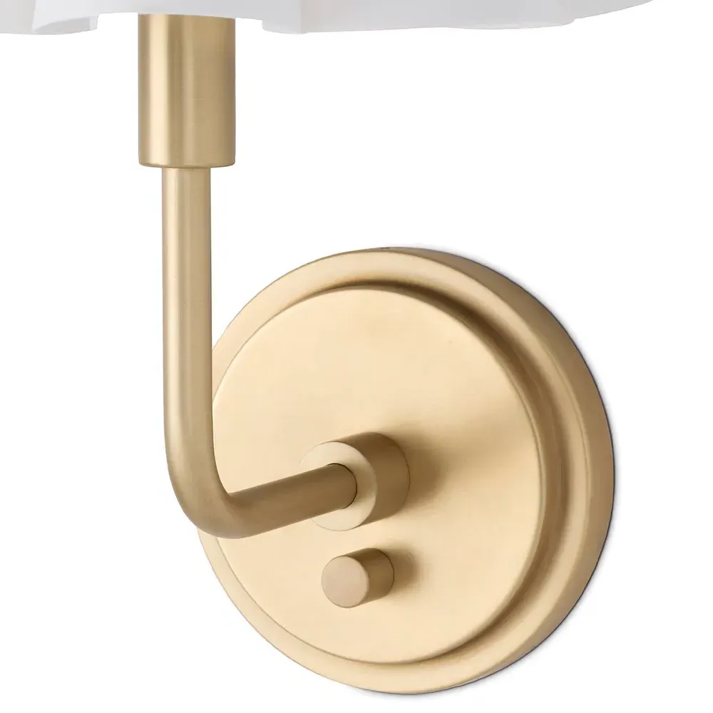 Polly French Scalloped Wall Sconce - Natural Brass, Linen