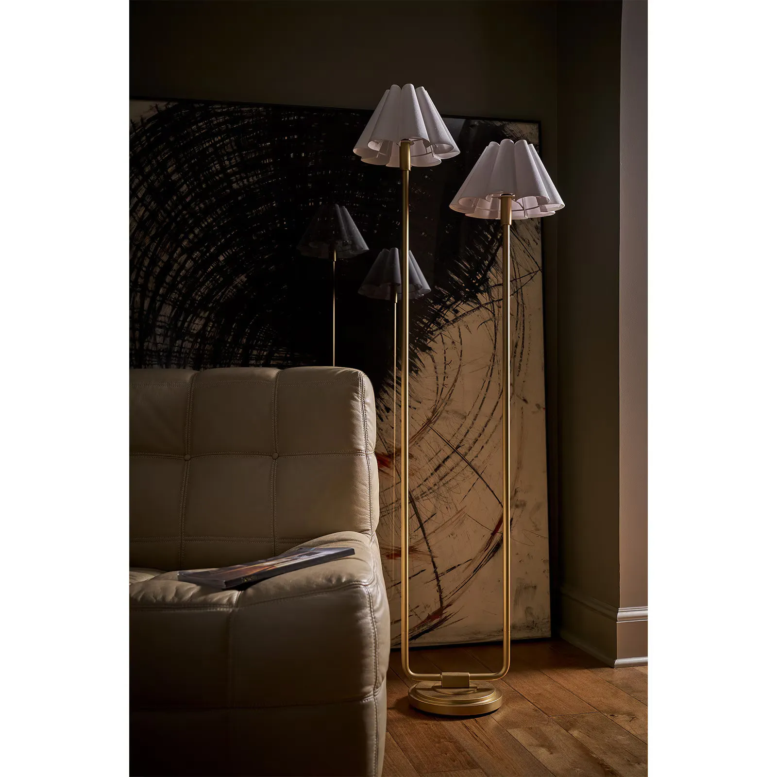 Polly Scalloped Floor Lamp - White, Brass