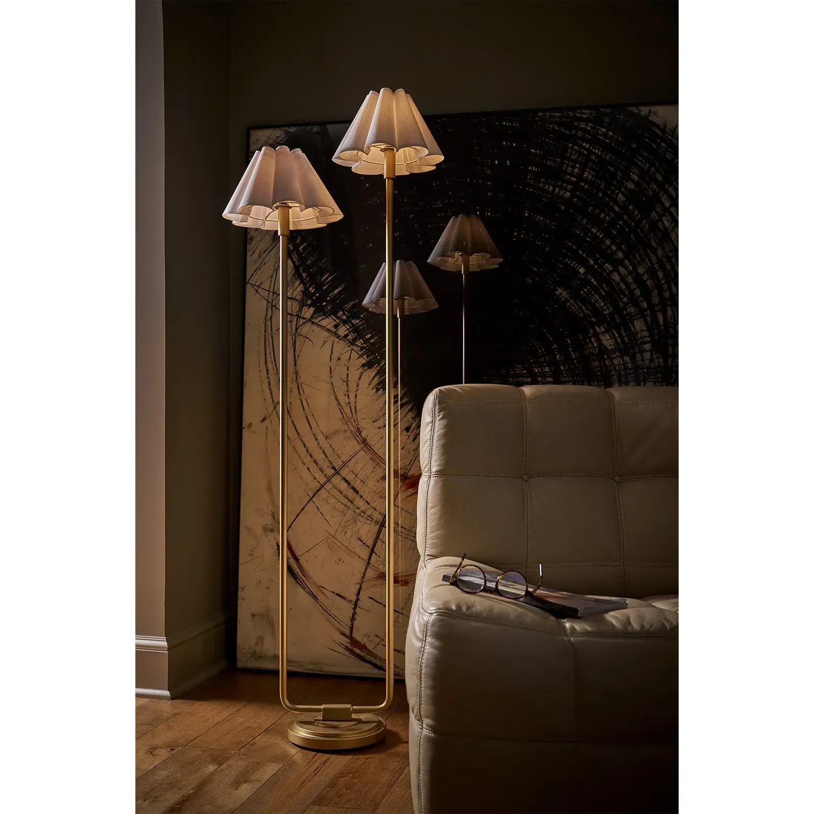 Polly Scalloped Floor Lamp - White, Brass