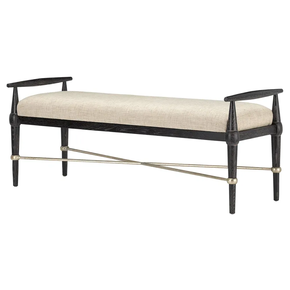 Polly Upholstered Oak Wood Bench - Beige, Oak