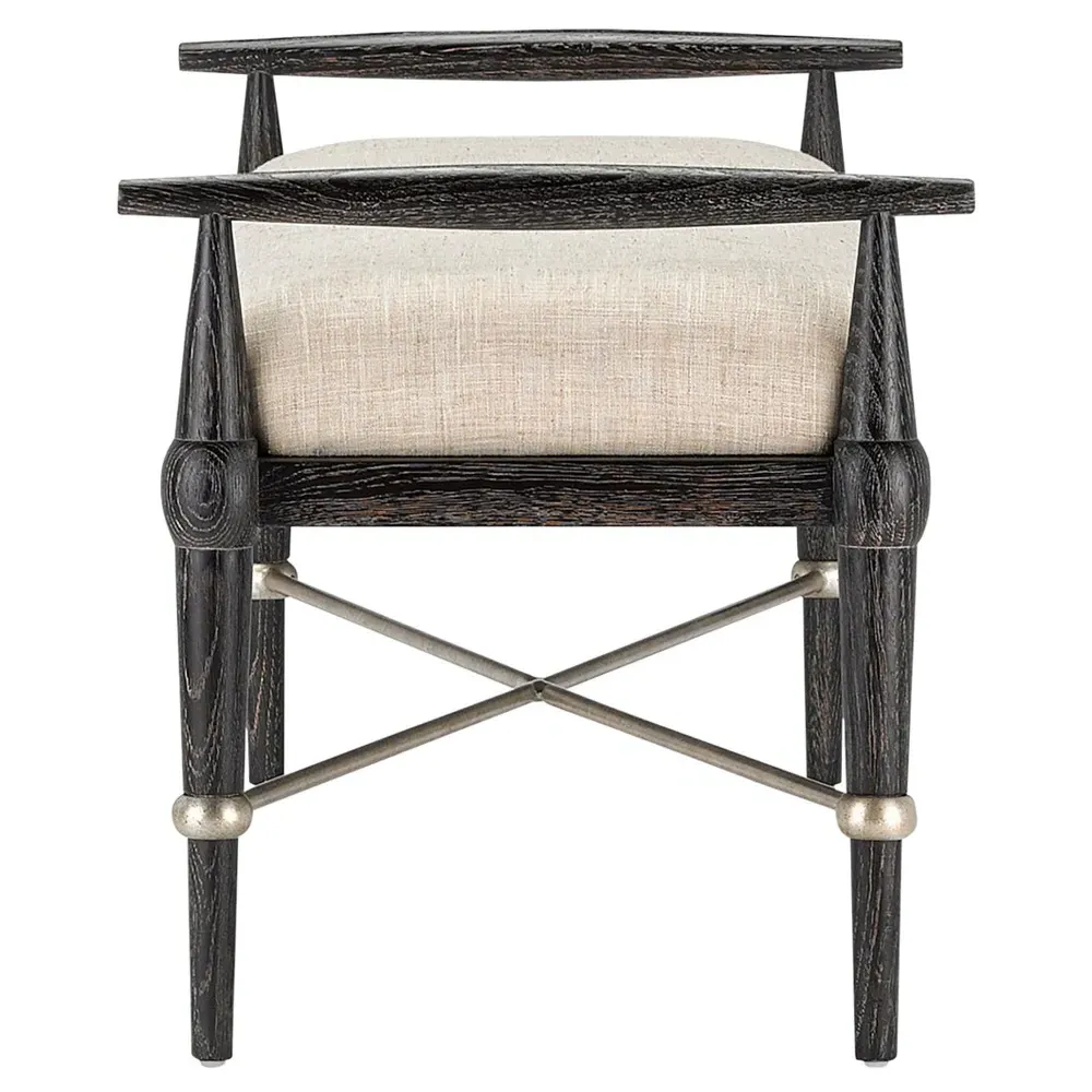 Polly Upholstered Oak Wood Bench - Beige, Oak