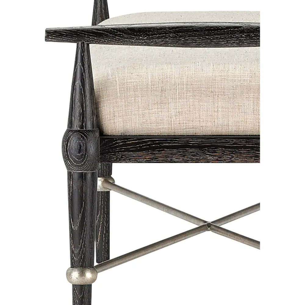 Polly Upholstered Oak Wood Bench - Beige, Oak