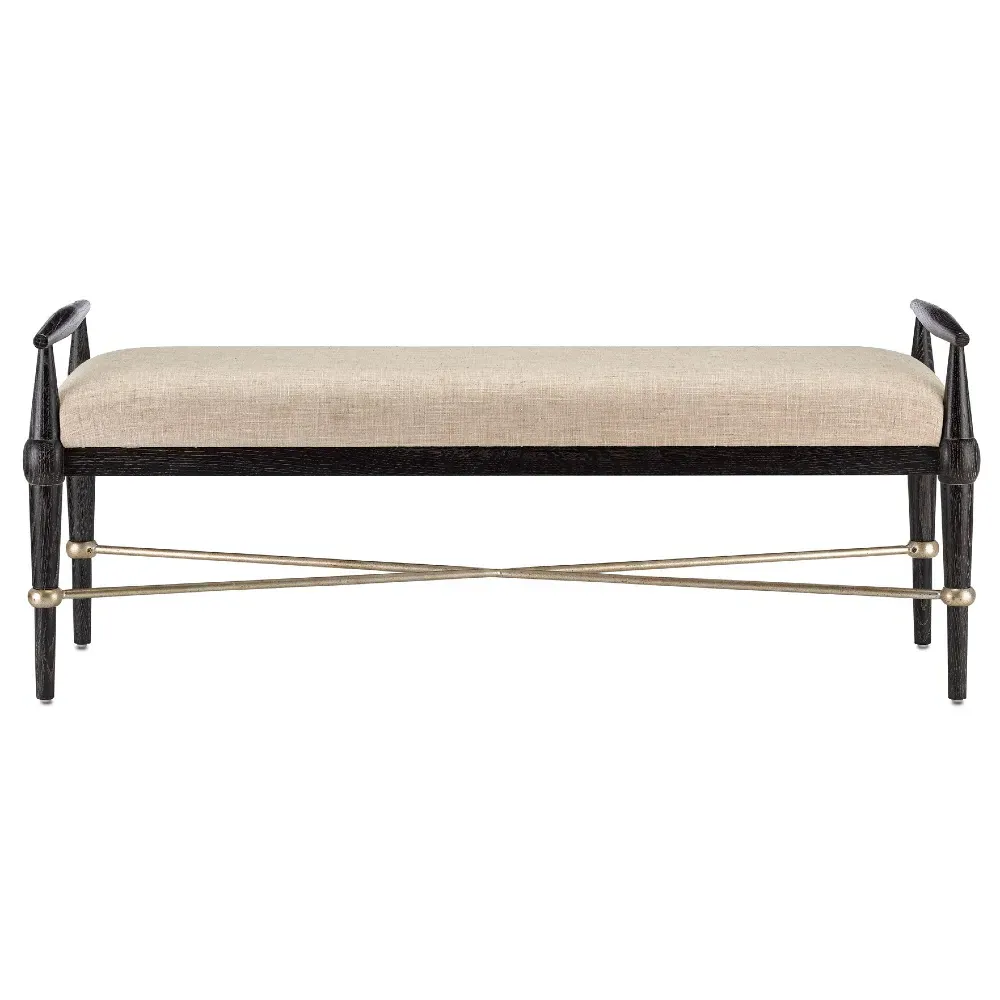 Polly Upholstered Oak Wood Bench - Beige, Oak
