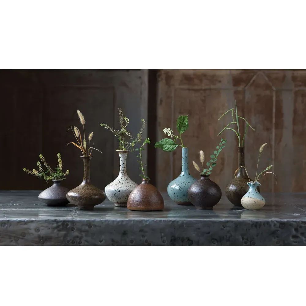 Porcelain Bud Vase Set of 8 - Brown, Ceramic
