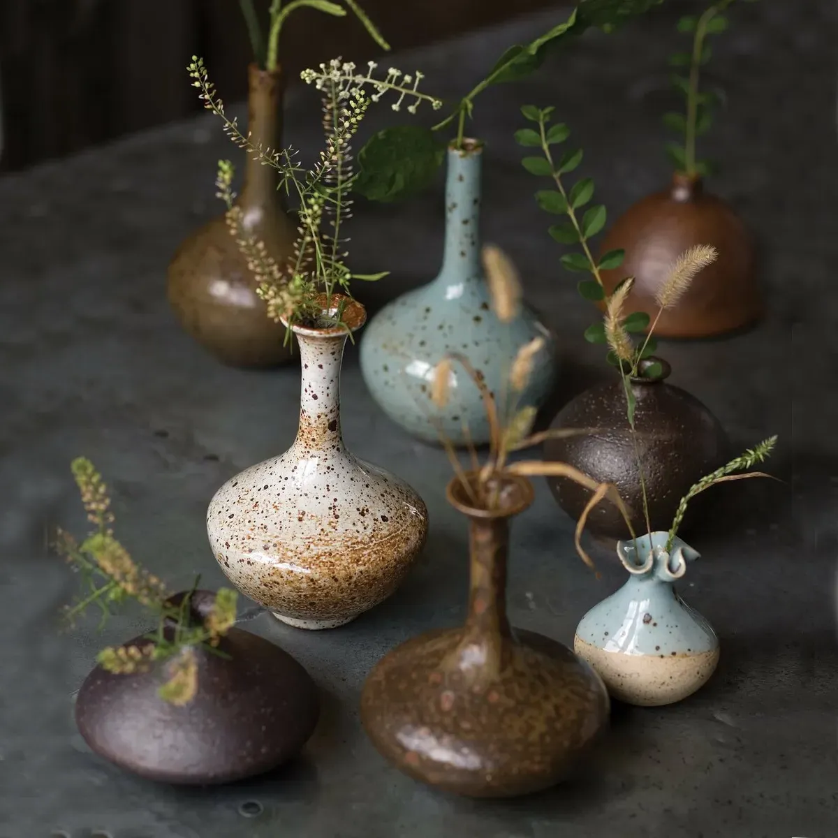 Porcelain Bud Vase Set of 8 - Brown, Ceramic