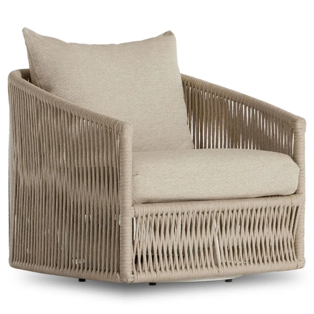 Porter Swivel Lounge Chair with Woven Rope - Beige, Aluminum