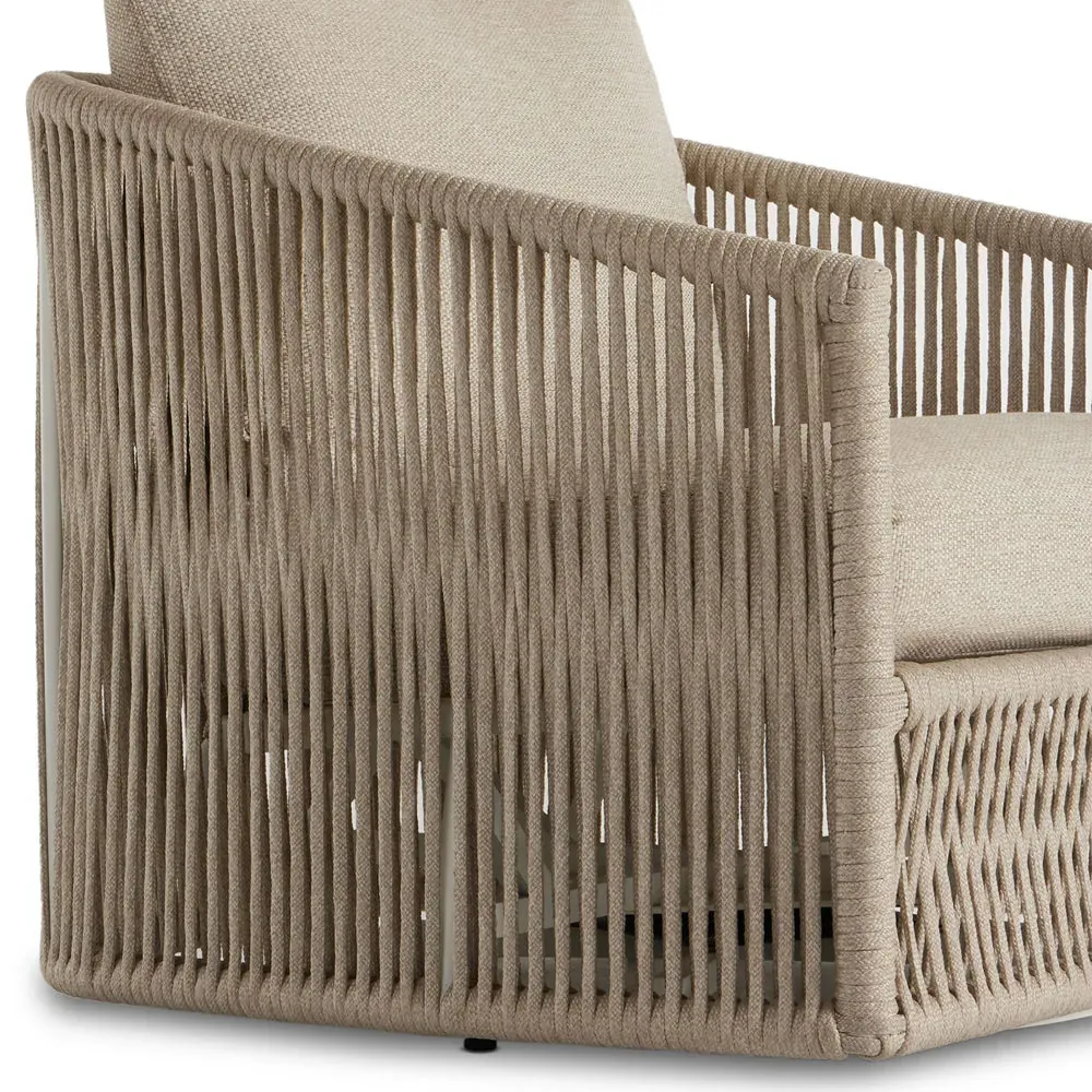 Porter Swivel Lounge Chair with Woven Rope - Beige, Aluminum
