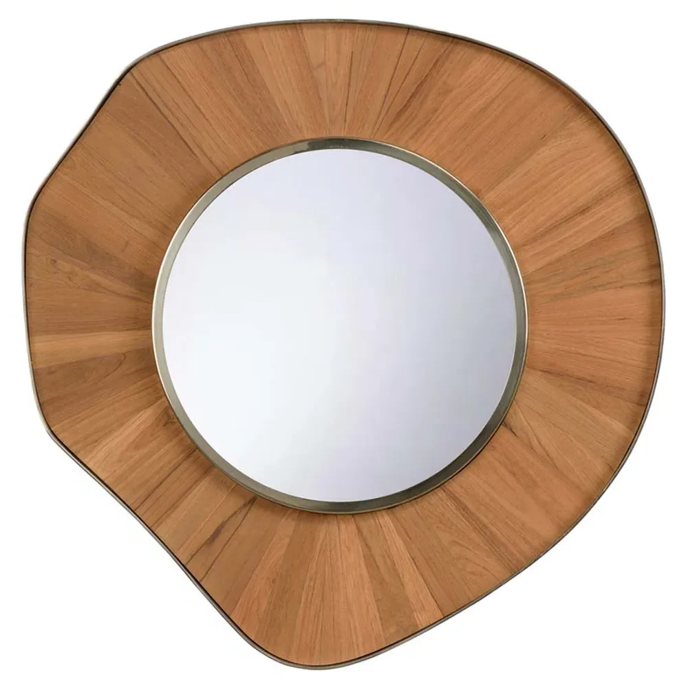 Portia Round Wall Mirror - Brown, Teak Wood image