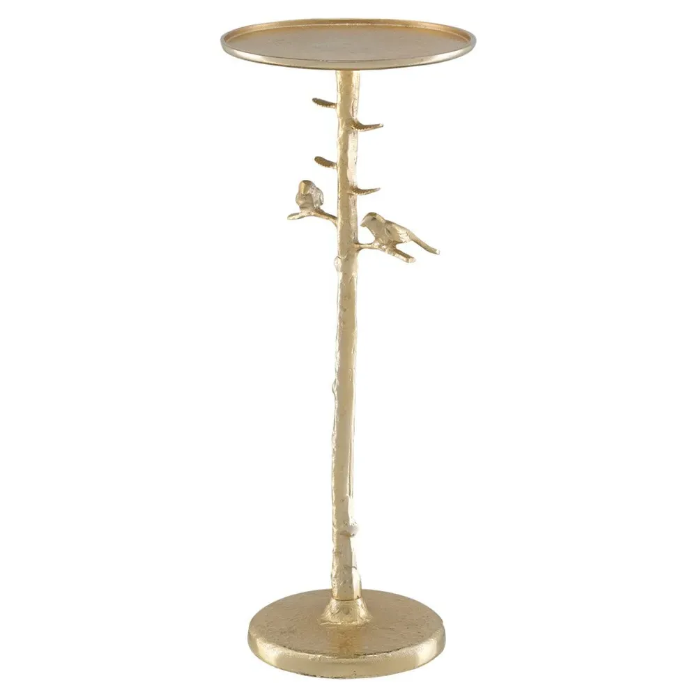 Porto Round Drink Table with Birds - Gold, Metal