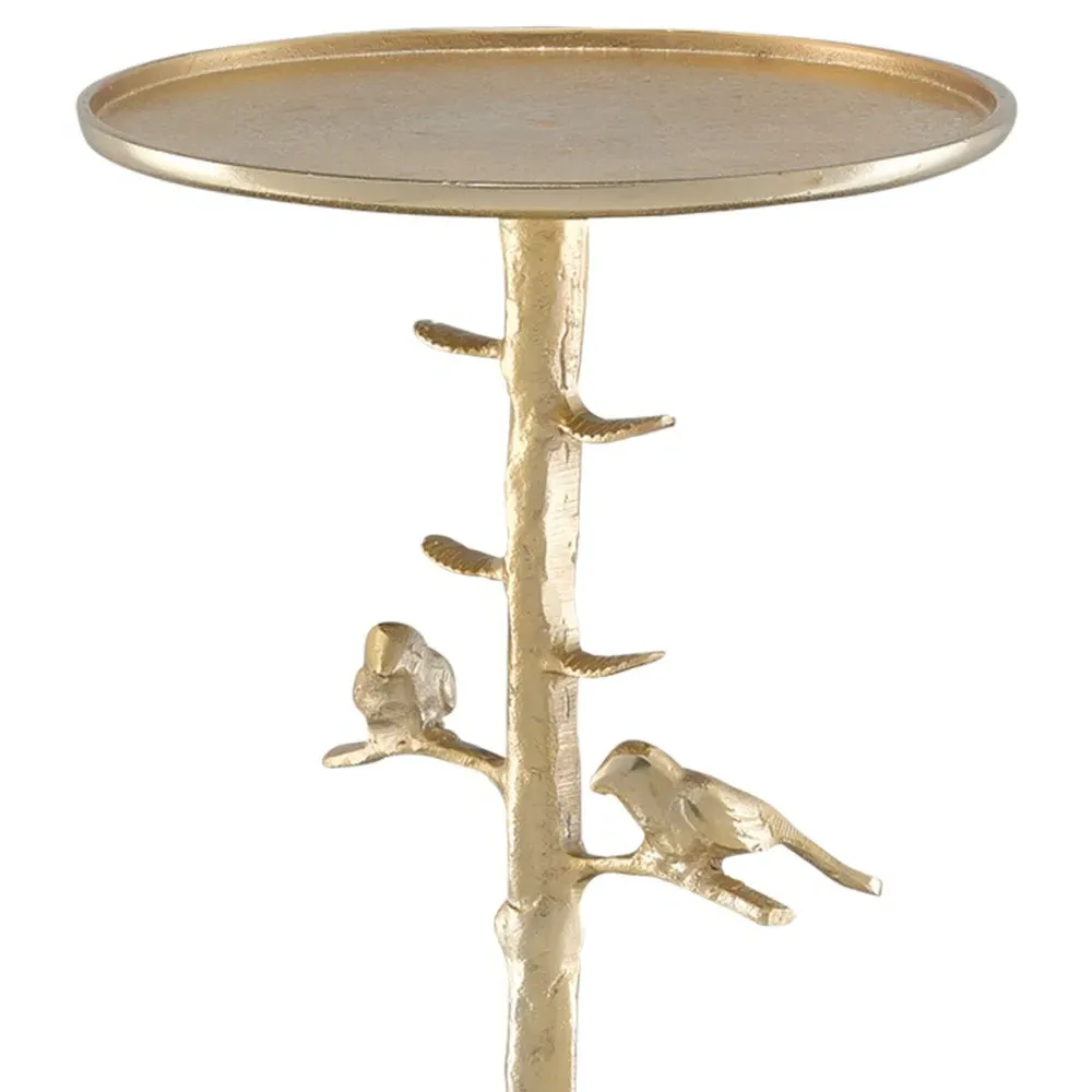 Porto Round Drink Table with Birds - Gold, Metal