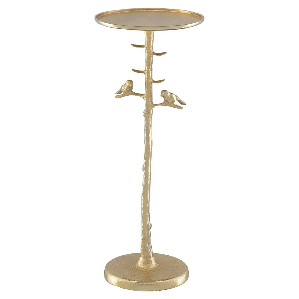 Porto Round Drink Table with Birds - Gold, Metal image