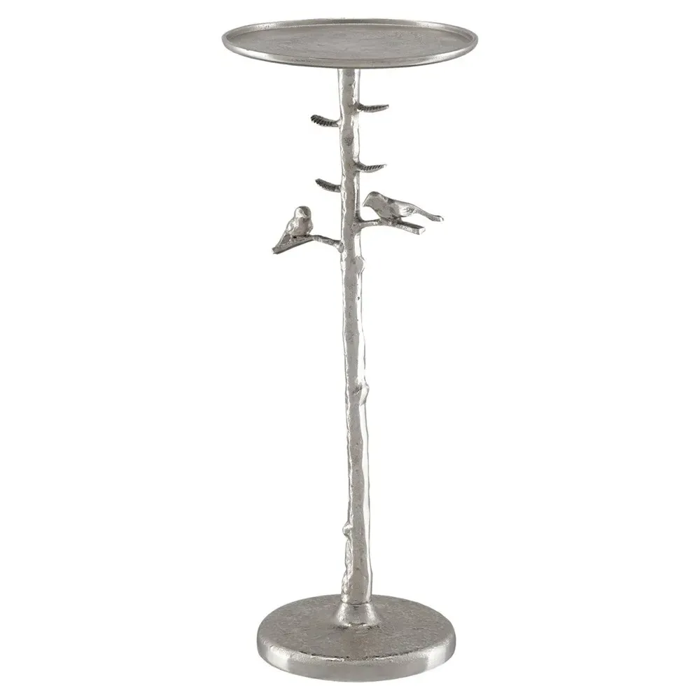 Porto Round Drink Table with Birds - Silver, Metal