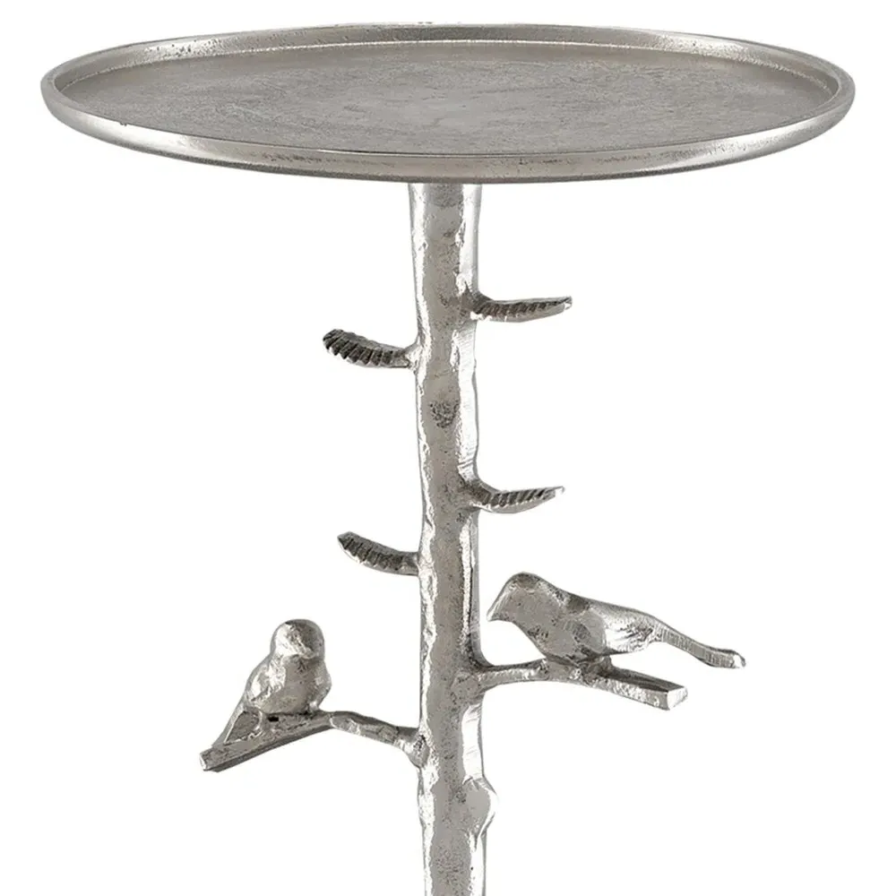 Porto Round Drink Table with Birds - Silver, Metal