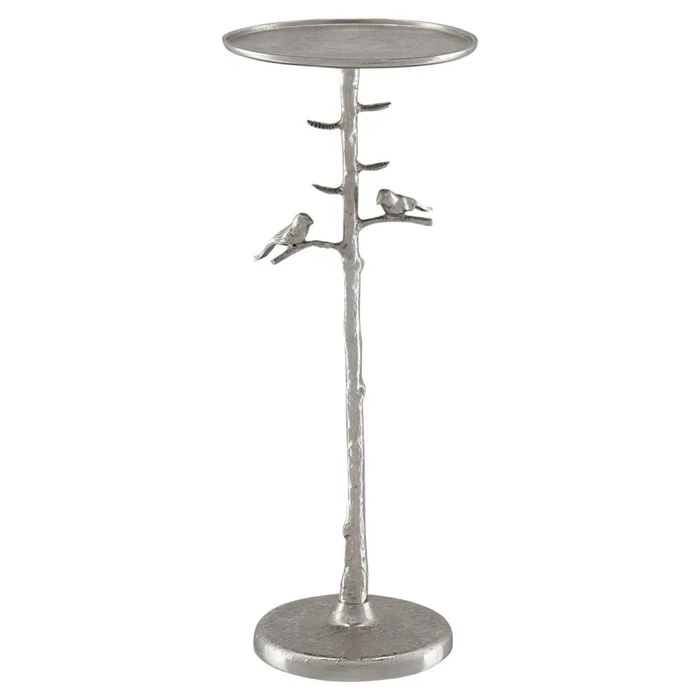 Porto Round Drink Table with Birds - Silver, Metal